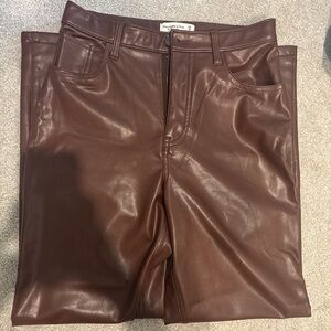 Abercrombie & Fitch Ultra High Rise Faux Leather Pants in Deep Brown